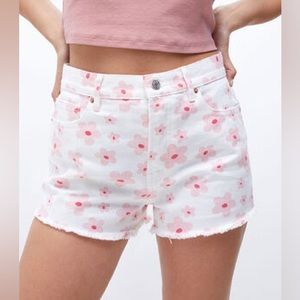 Size 28 PacSun Pink Flower Vintage High Waisted Denim Shorts